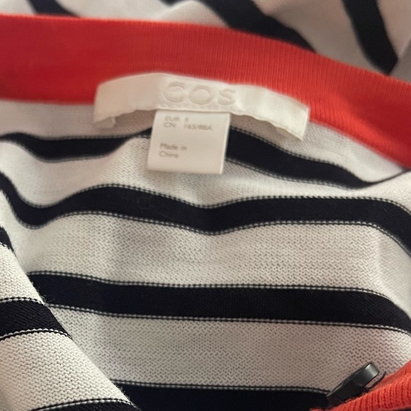 Cos Dress Cotton Silk Size Small Striped Navy Button Front 3/4 Sleeves Office - Picture 5 of 6